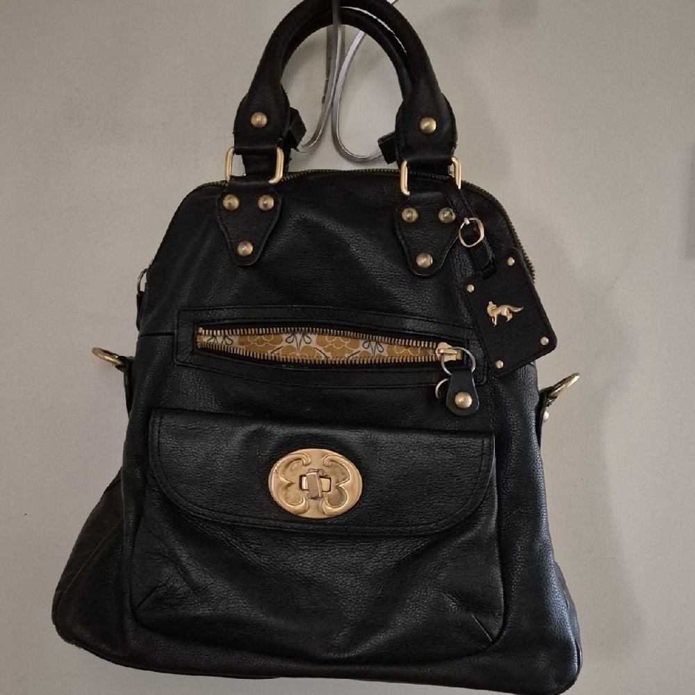 Emma Fox Black Satchel with Gold Details